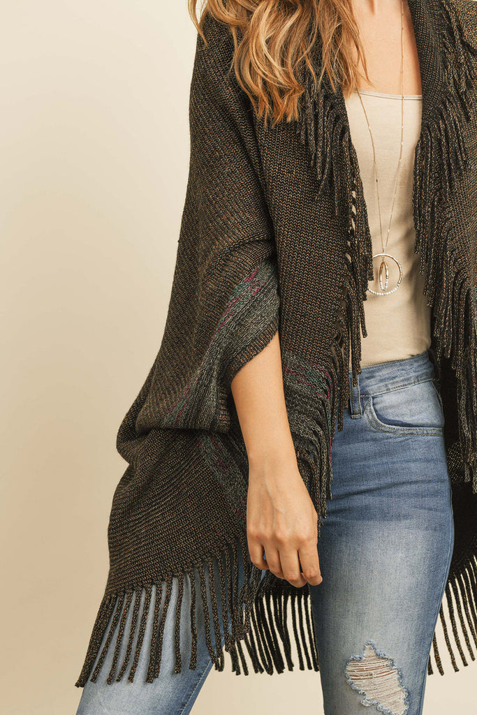 FRINGE STRIPE OPEN FRONT KIMONO