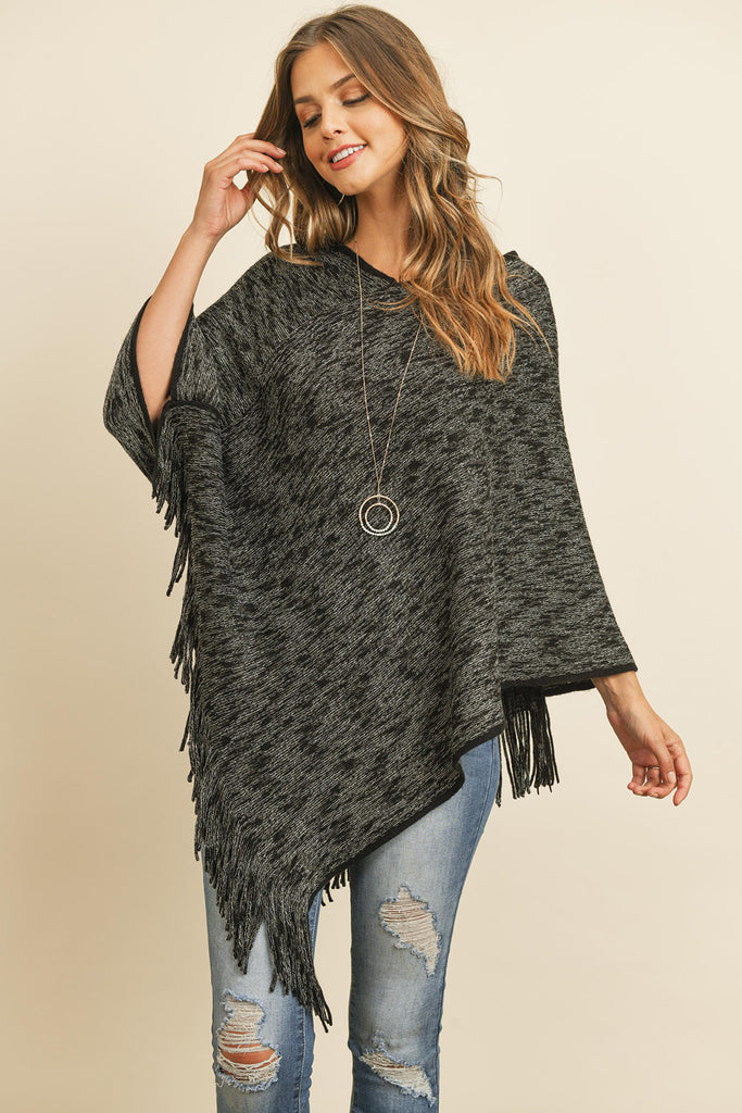 HDF3073 - TWO TONE FRINGE PONCHO