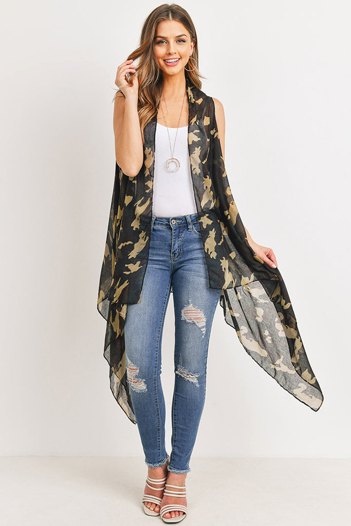 HDF3165 - CAMOUFLAGE PRINT OPEN KIMONO