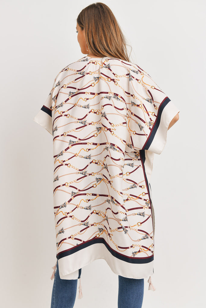 HDF3180 - TASSEL LINE PRINTED OPEN FRONT KIMONO