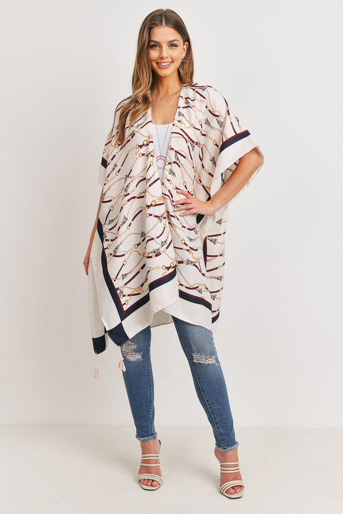 HDF3180 - TASSEL LINE PRINTED OPEN FRONT KIMONO
