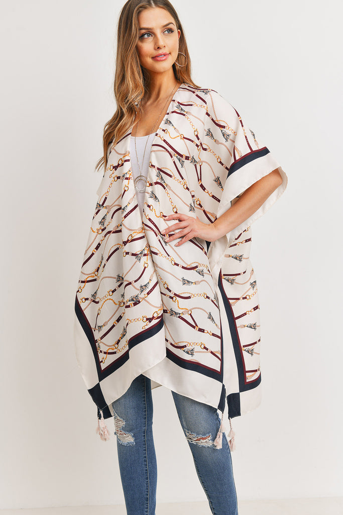 HDF3180 - TASSEL LINE PRINTED OPEN FRONT KIMONO