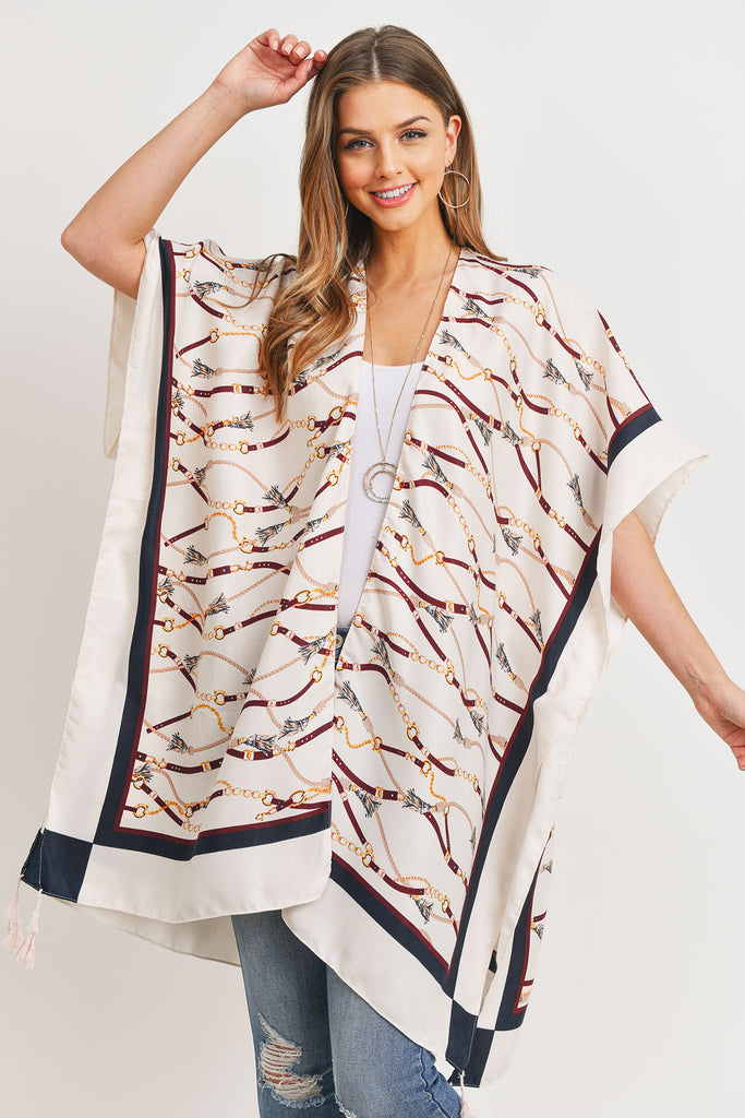 HDF3180 - TASSEL LINE PRINTED OPEN FRONT KIMONO