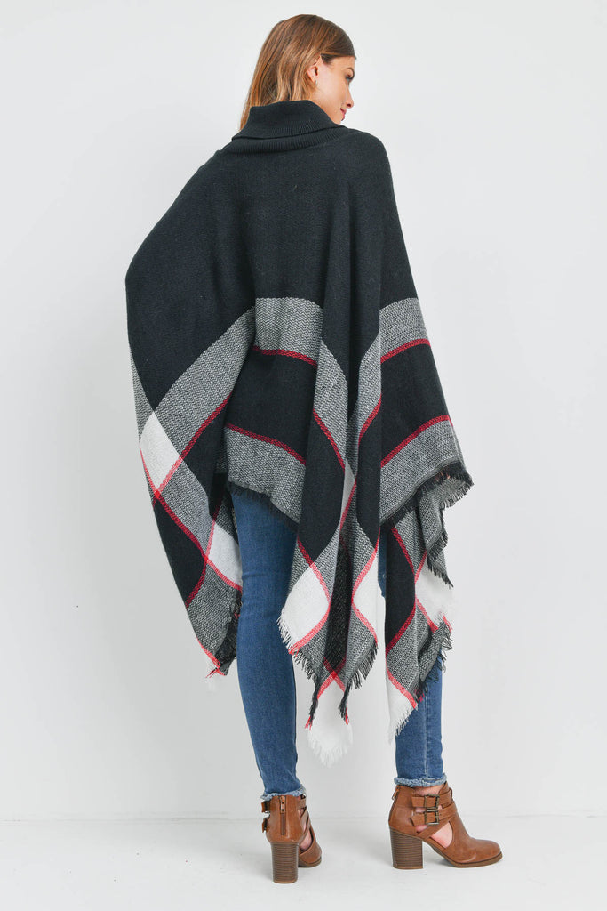 LONG PLAID TURTLE KNECK PONCHO