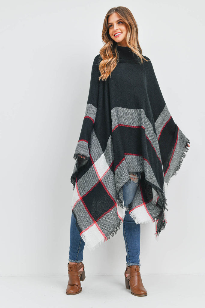 LONG PLAID TURTLE KNECK PONCHO
