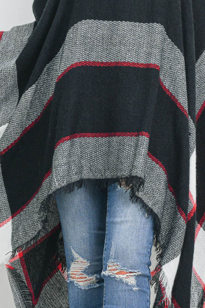 LONG PLAID TURTLE KNECK PONCHO