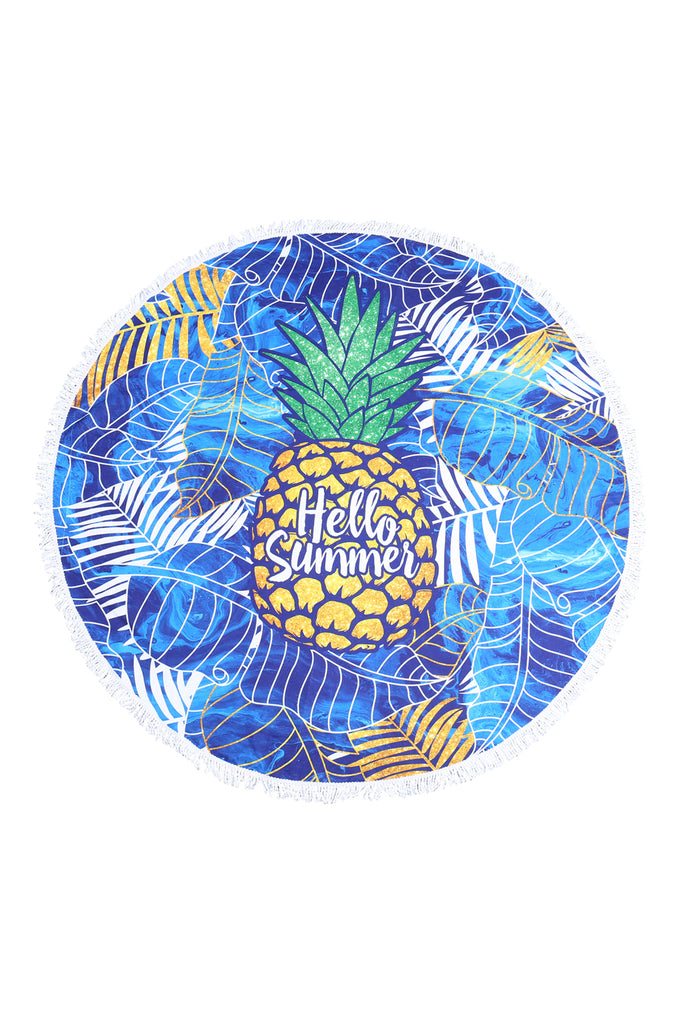 HELLO SUMMER PINEAPPLE MICROFIBER TAPESTRY BEACH TOWEL