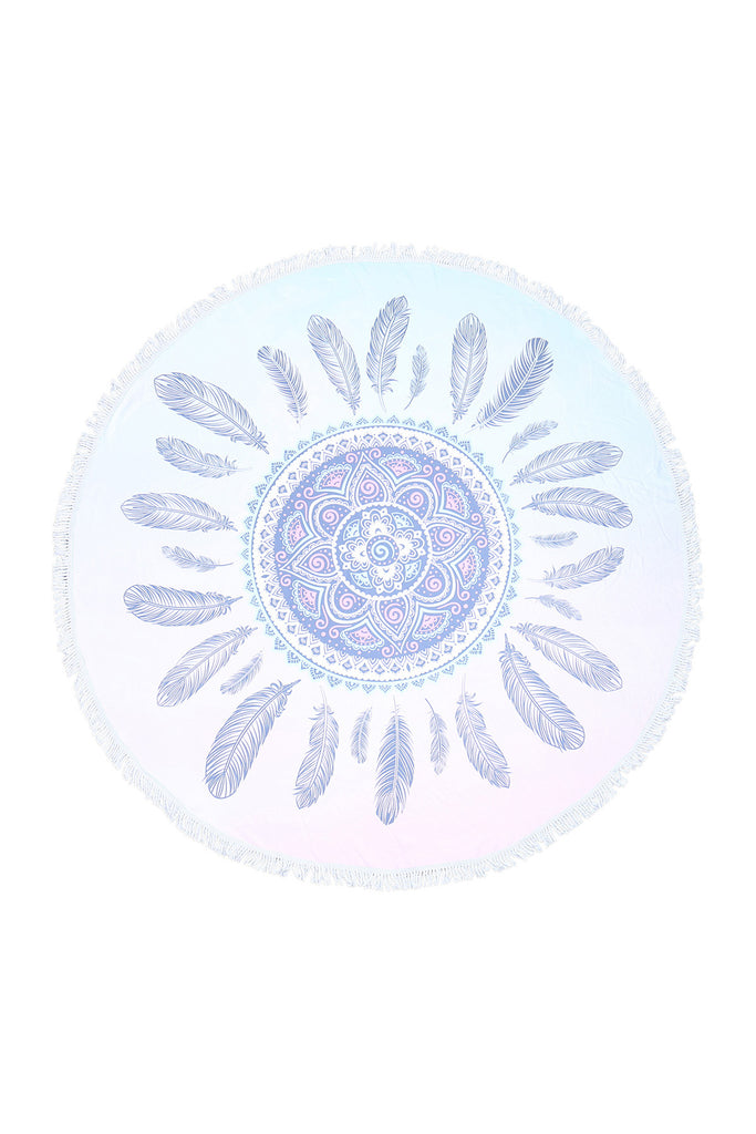 MANDALA FEATHER MICROFIBER ROUND TAPESRY SUMMER BEACH TOWEL