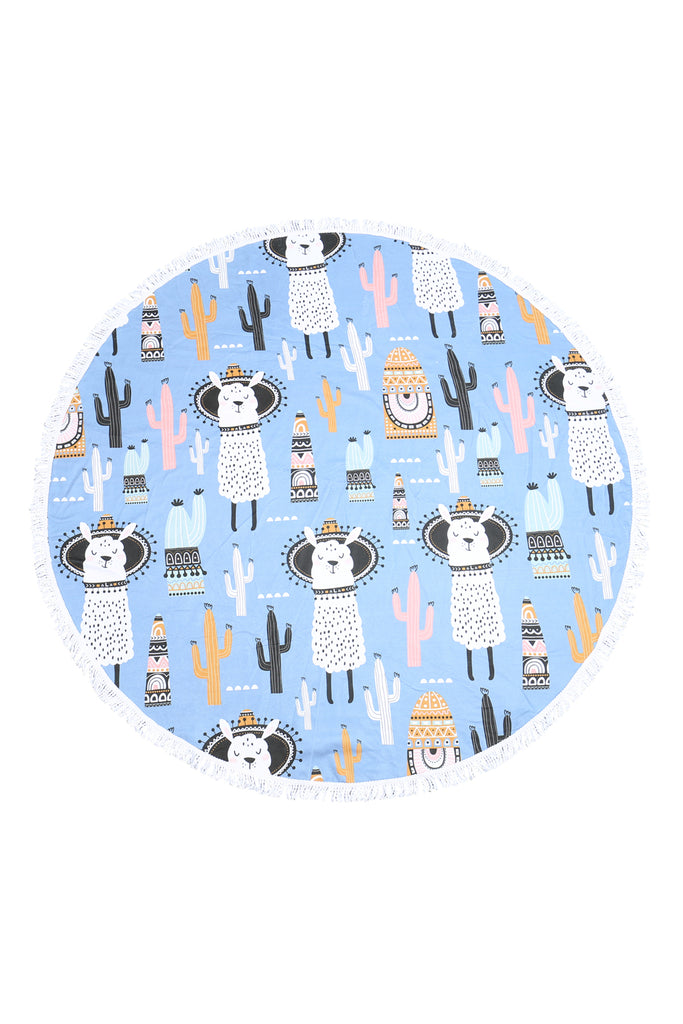 LLAMA, CACTUS MICROFIBER ROUND TAPESRY SUMMER BEACH TOWEL
