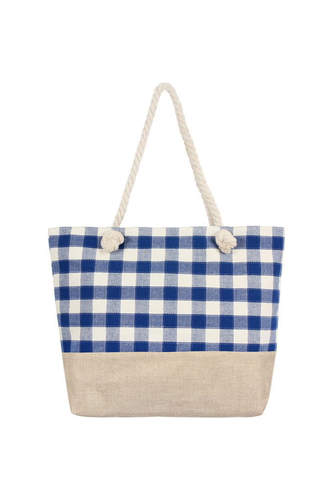 STITCHED PLAID PATTERN TOTE BAG