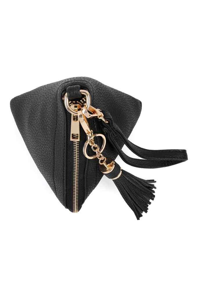 PYRAMID SHAPED LEATHER WRISTLET BAG