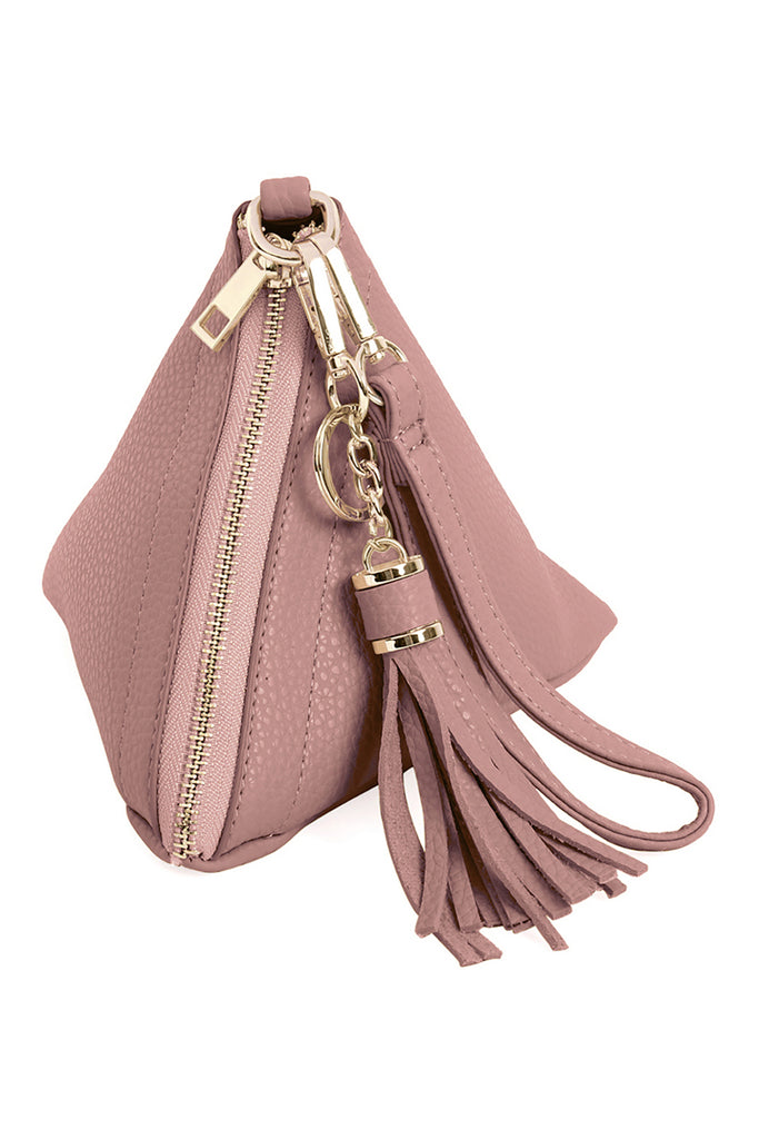 PYRAMID SHAPED LEATHER WRISTLET BAG