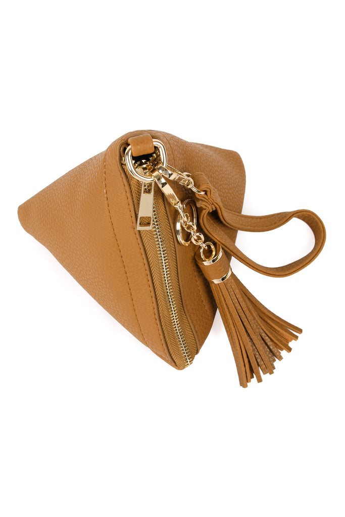 PYRAMID SHAPED LEATHER WRISTLET BAG