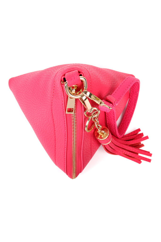 PYRAMID SHAPED LEATHER WRISTLET BAG