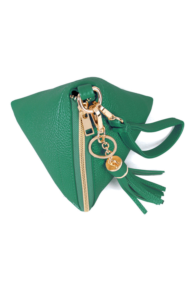 PYRAMID SHAPED LEATHER WRISTLET BAG