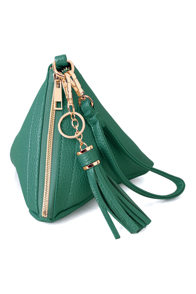 PYRAMID SHAPED LEATHER WRISTLET BAG