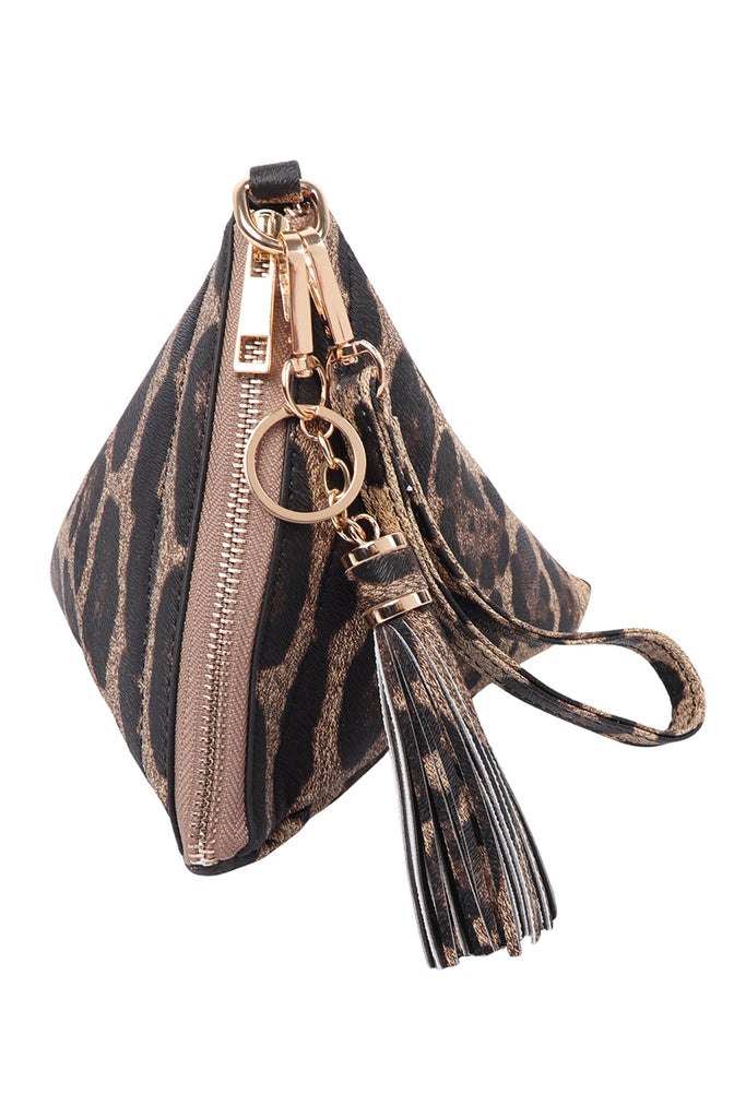 PYRAMID SHAPED LEATHER WRISTLET BAG