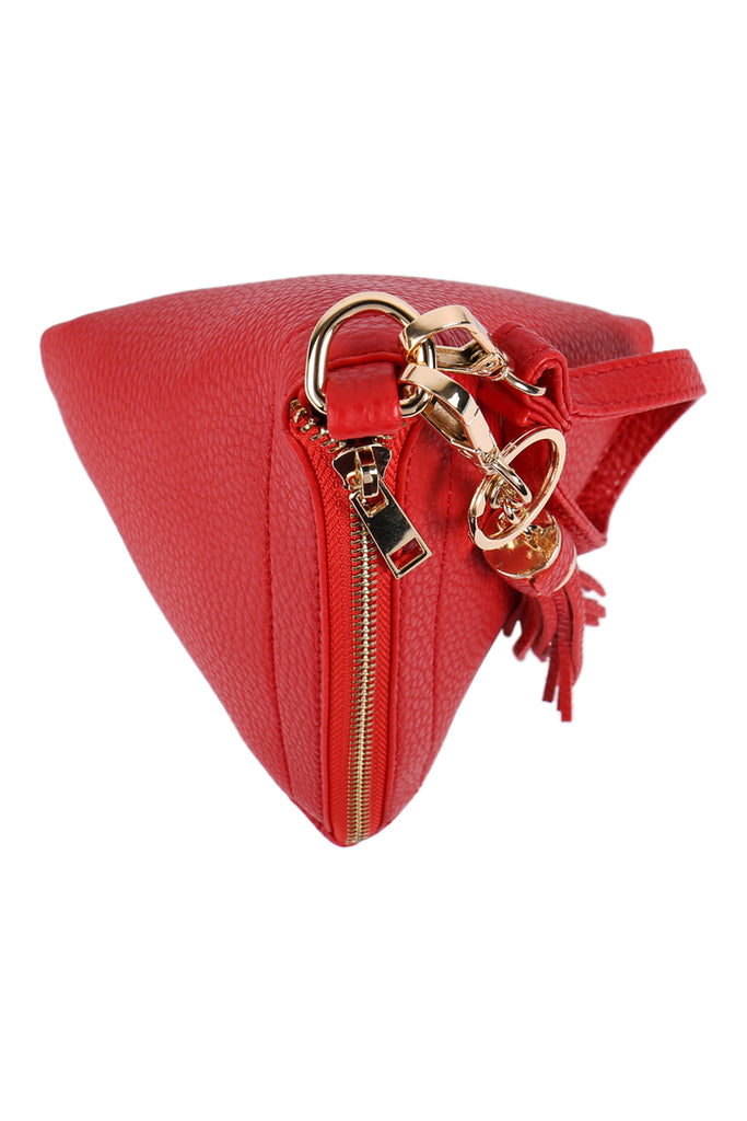 PYRAMID SHAPED LEATHER WRISTLET BAG