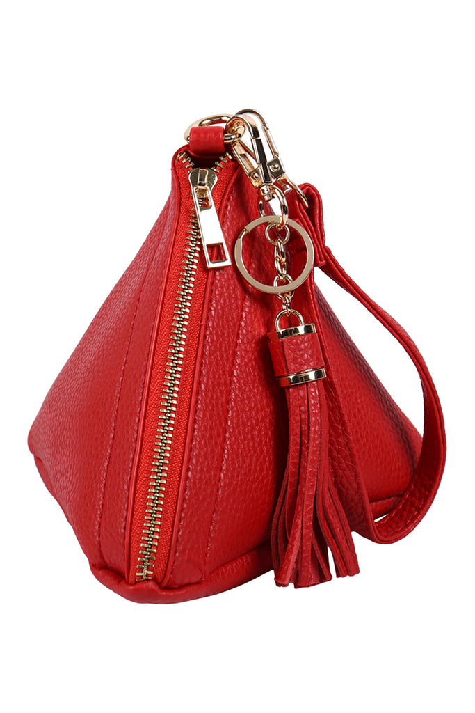PYRAMID SHAPED LEATHER WRISTLET BAG