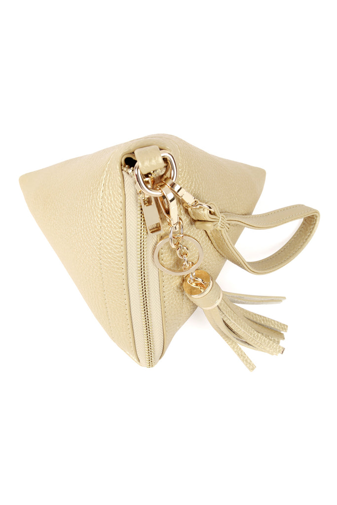 PYRAMID SHAPED LEATHER WRISTLET BAG