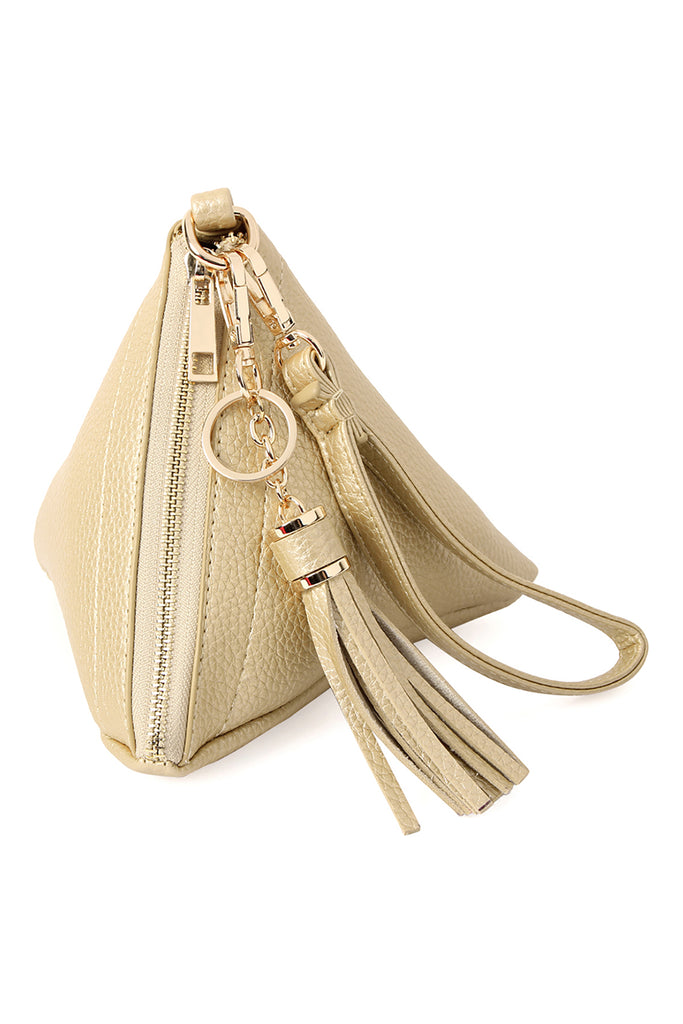 PYRAMID SHAPED LEATHER WRISTLET BAG
