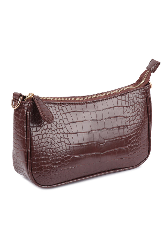 CONVERTIBLE LEATHER CROCODILE TEXTURED SHOLDER BAG, SLING BAG, POUCH