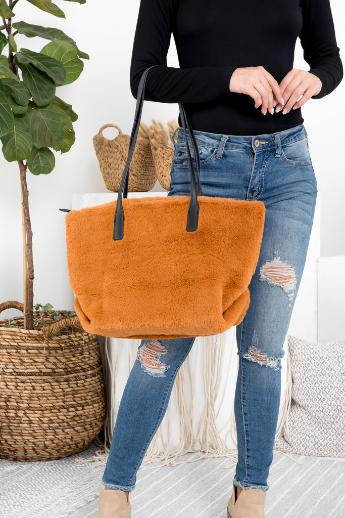 FAUX FUR TOTE BAG