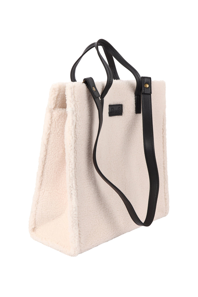 FLEECE FUR TOTE BAG W REMOVABLE STRAP