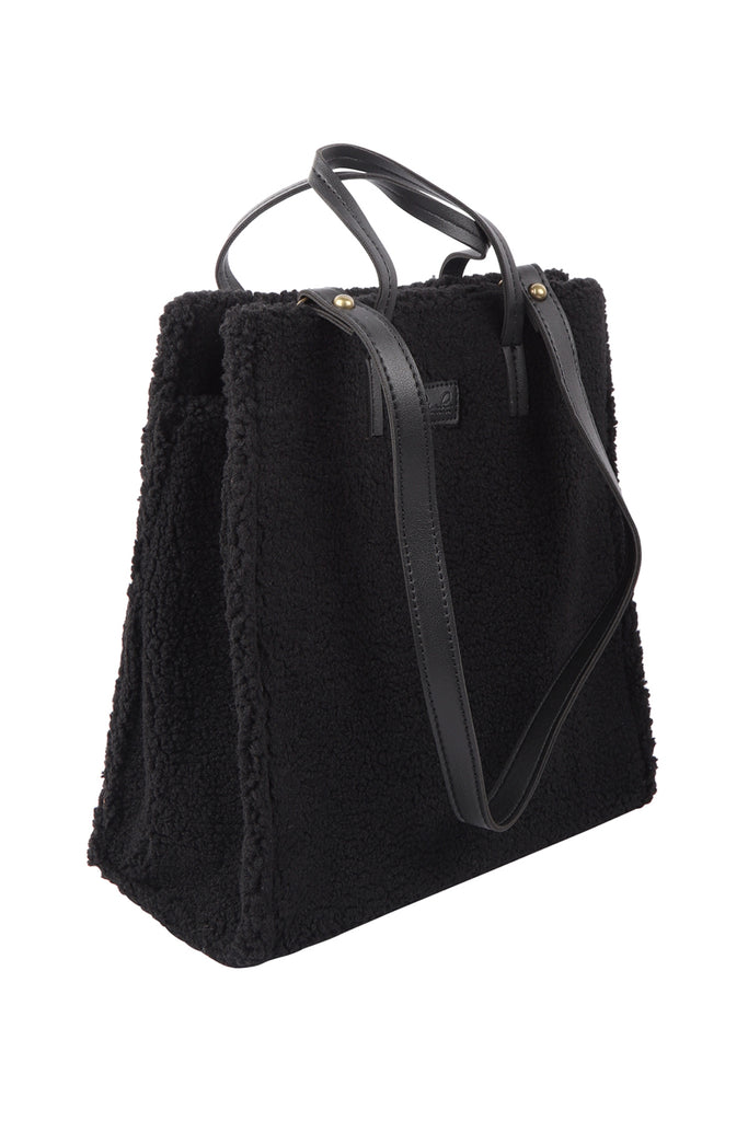 FLEECE FUR TOTE BAG W REMOVABLE STRAP