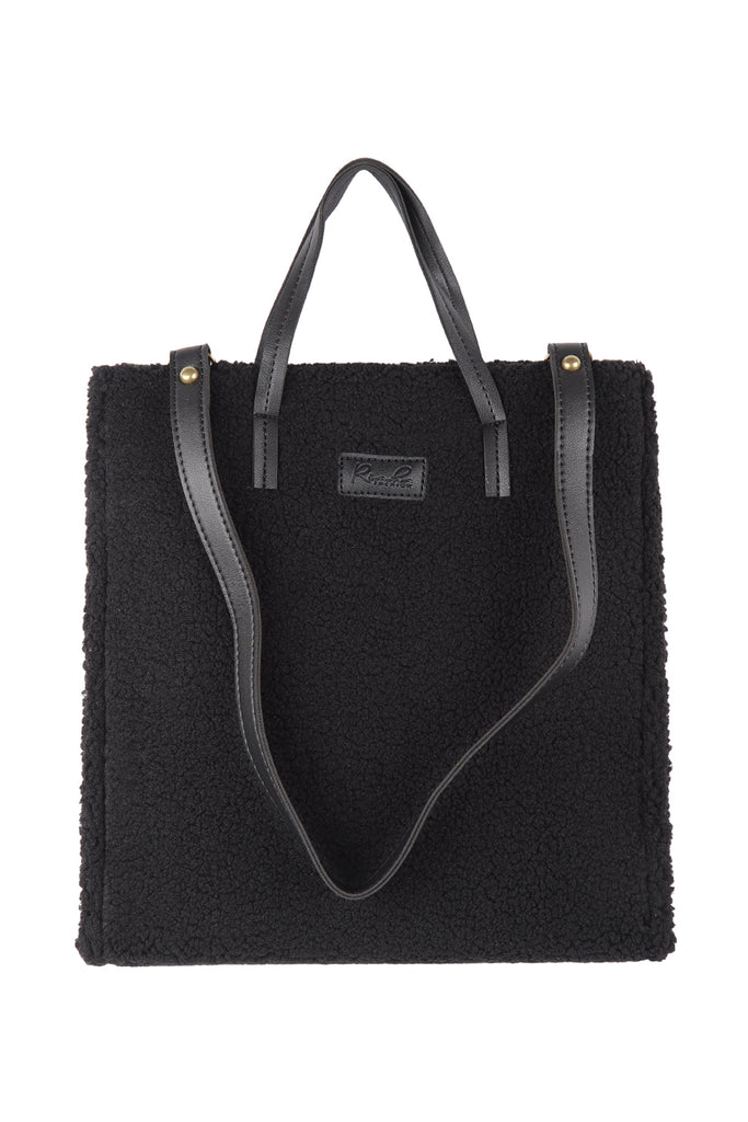 FLEECE FUR TOTE BAG W REMOVABLE STRAP