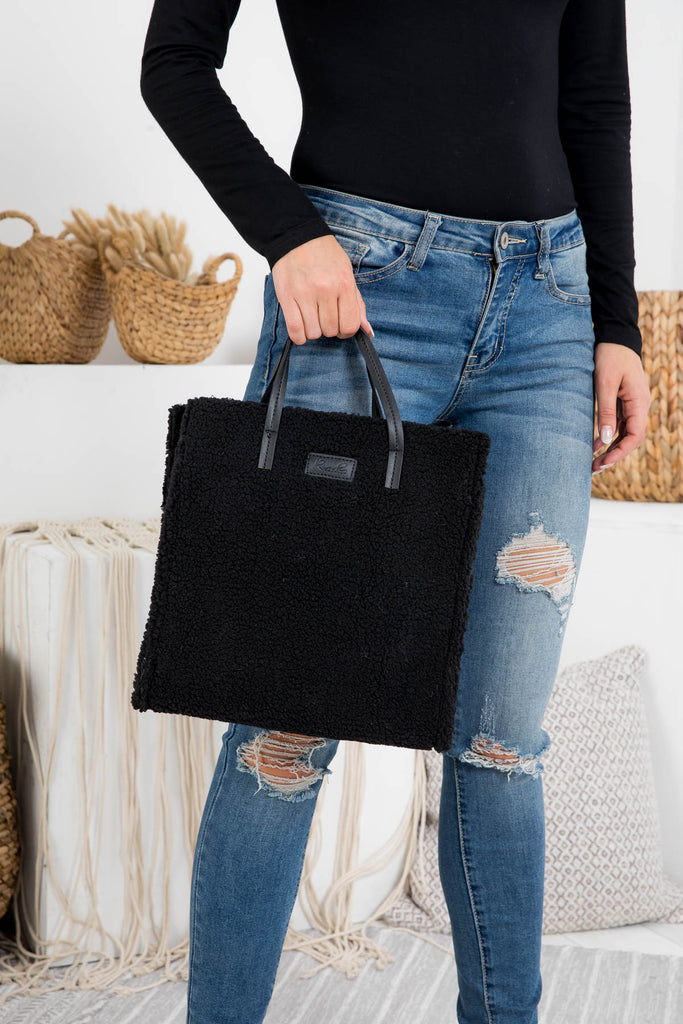 FLEECE FUR TOTE BAG W REMOVABLE STRAP
