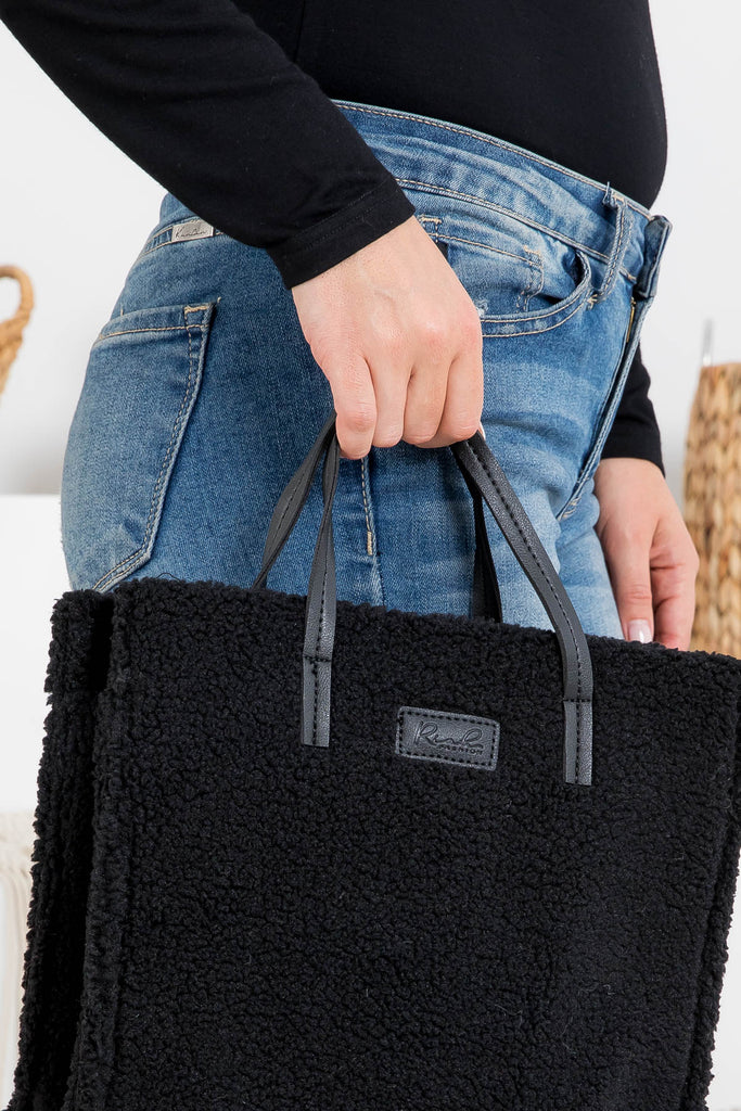 FLEECE FUR TOTE BAG W REMOVABLE STRAP