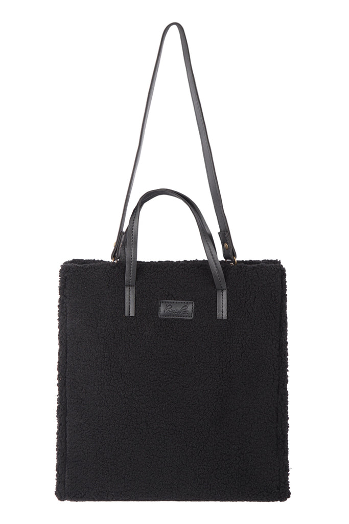 FLEECE FUR TOTE BAG W REMOVABLE STRAP