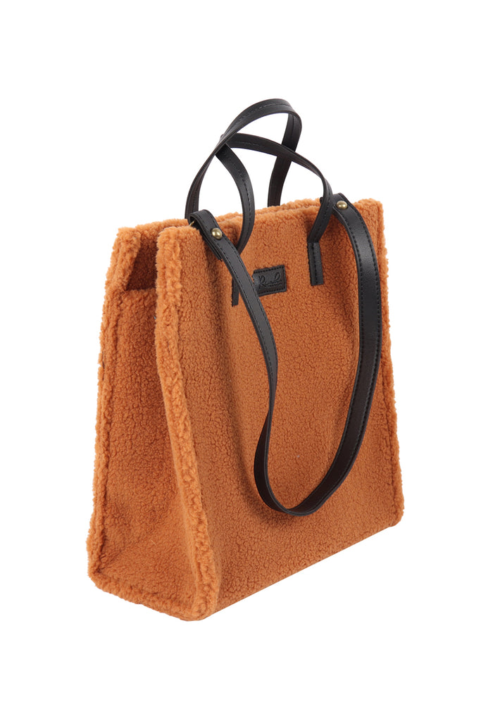FLEECE FUR TOTE BAG W REMOVABLE STRAP