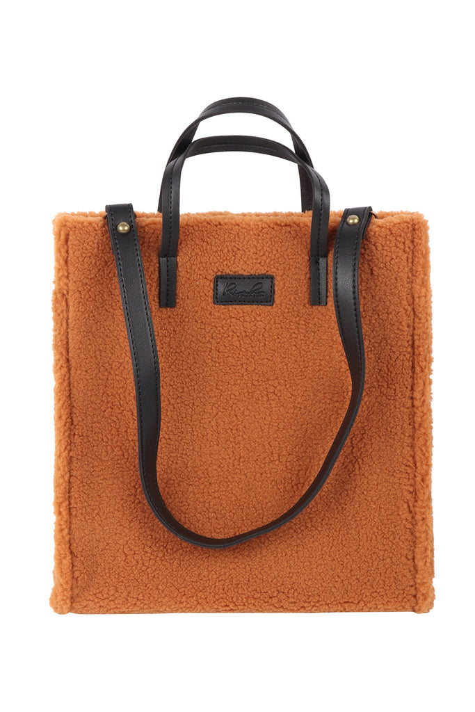 FLEECE FUR TOTE BAG W REMOVABLE STRAP