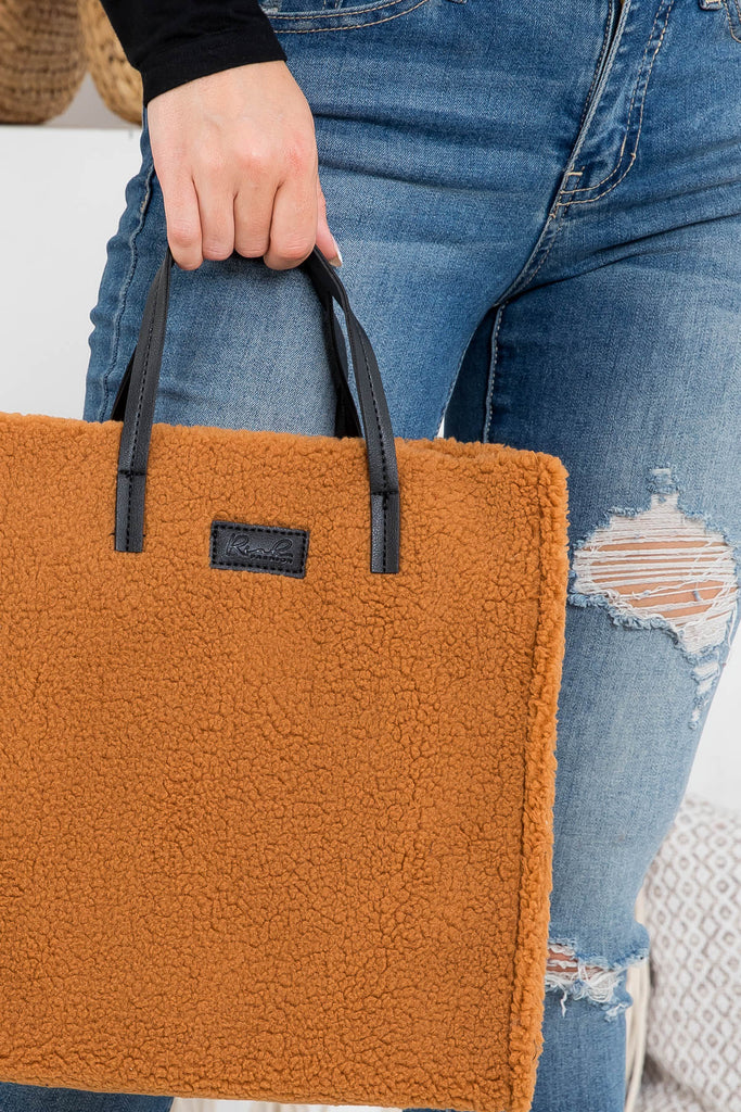 FLEECE FUR TOTE BAG W REMOVABLE STRAP