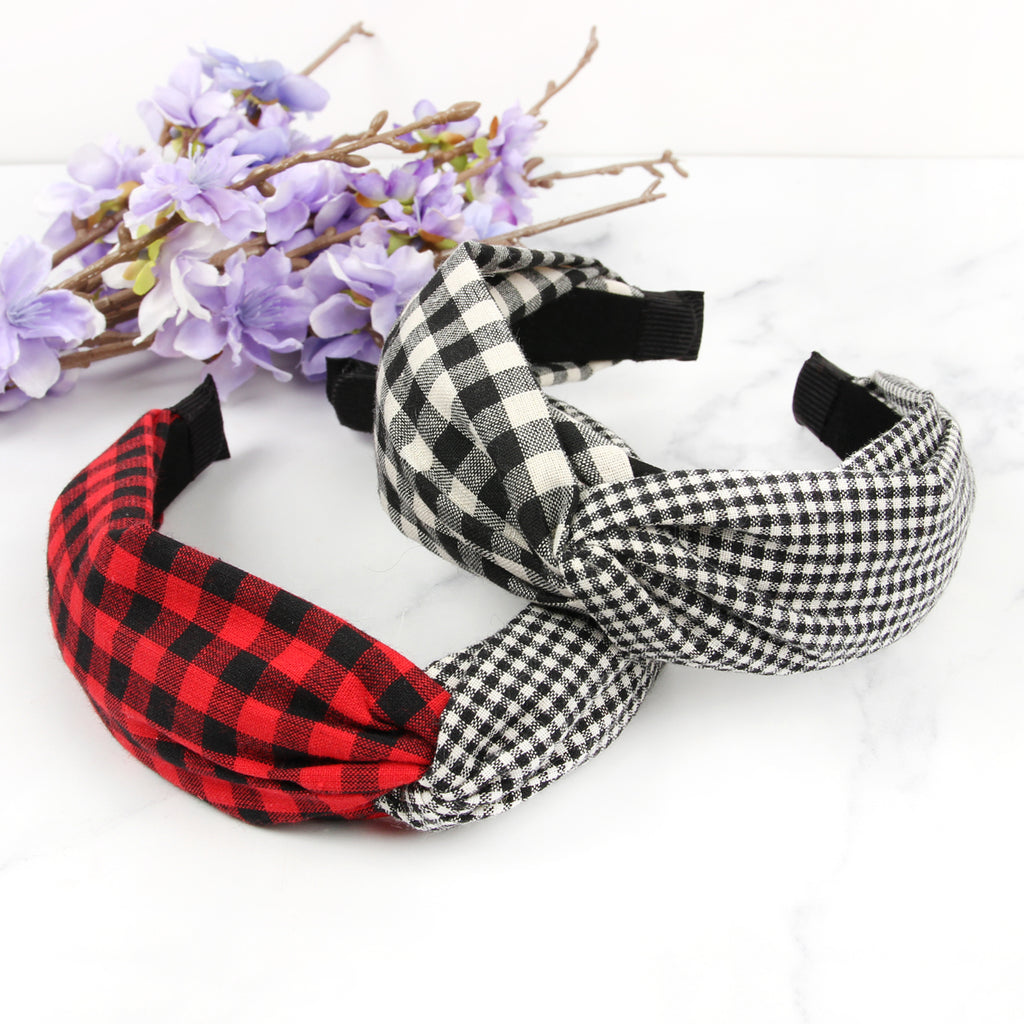 PLAID KNOTTED FABRIC COATED HAIR BAND