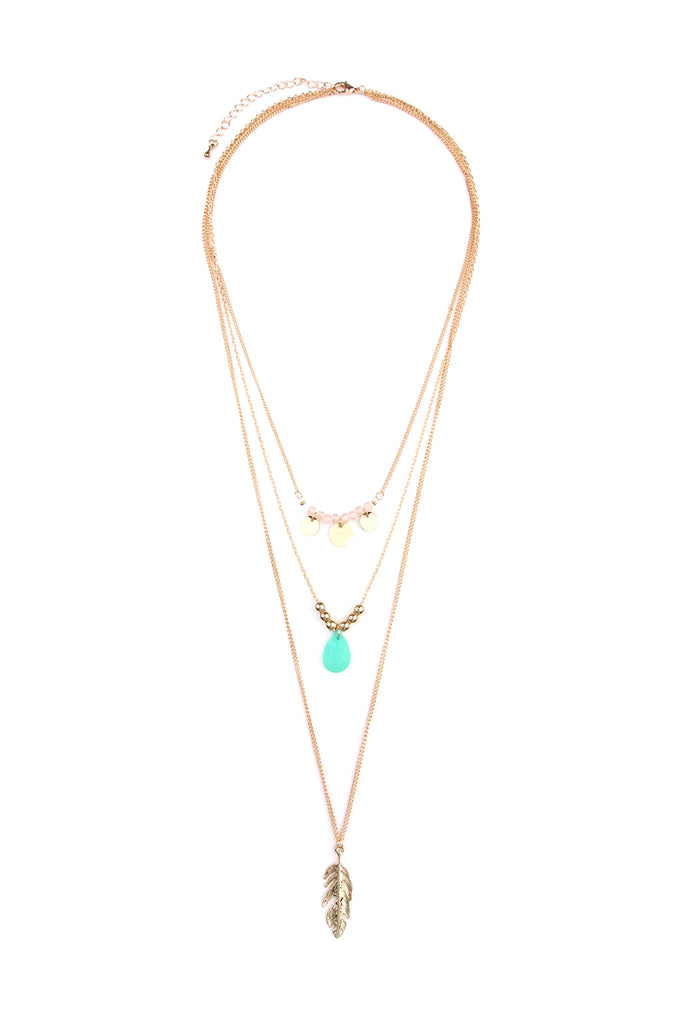 Leaf Multi Pendant Three Layer Necklace