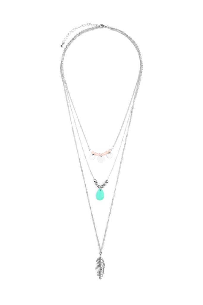 Leaf Multi Pendant Three Layer Necklace