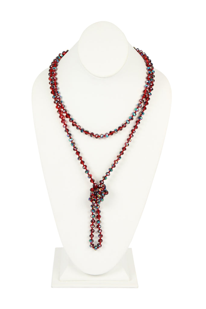 60" LONG KNOTTED GLASS BEADS NECKLACE