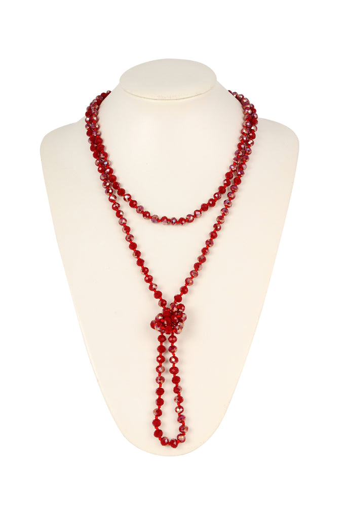 60" LONG KNOTTED GLASS BEADS NECKLACE