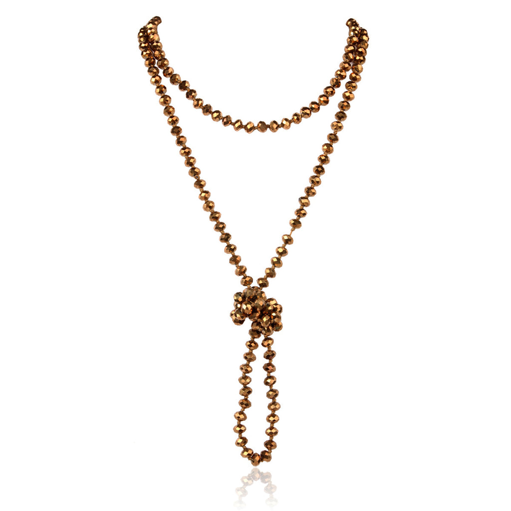 60" LONG KNOTTED GLASS BEADS NECKLACE