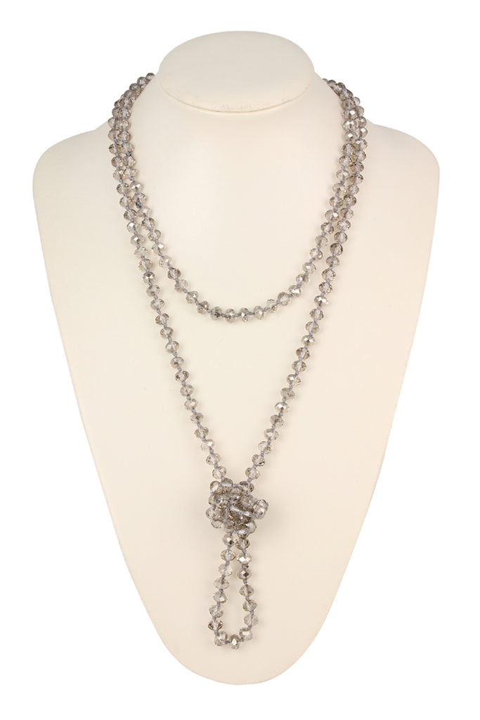 60" LONG KNOTTED GLASS BEADS NECKLACE
