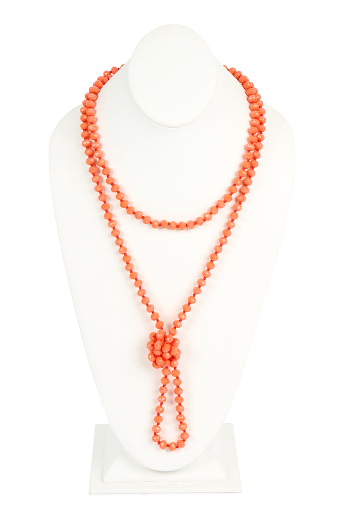 60" LONG KNOTTED GLASS BEADS NECKLACE