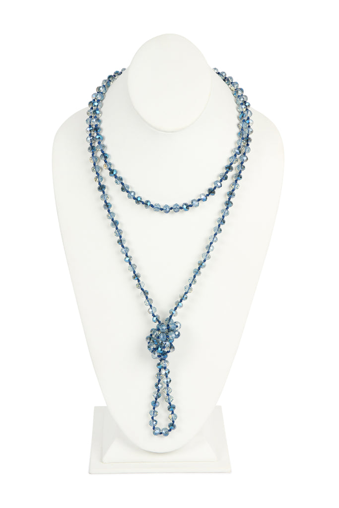 60" LONG KNOTTED GLASS BEADS NECKLACE