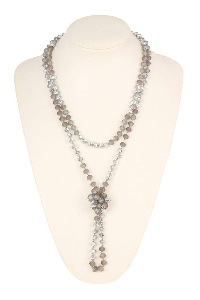 60" LONG KNOTTED GLASS BEADS NECKLACE