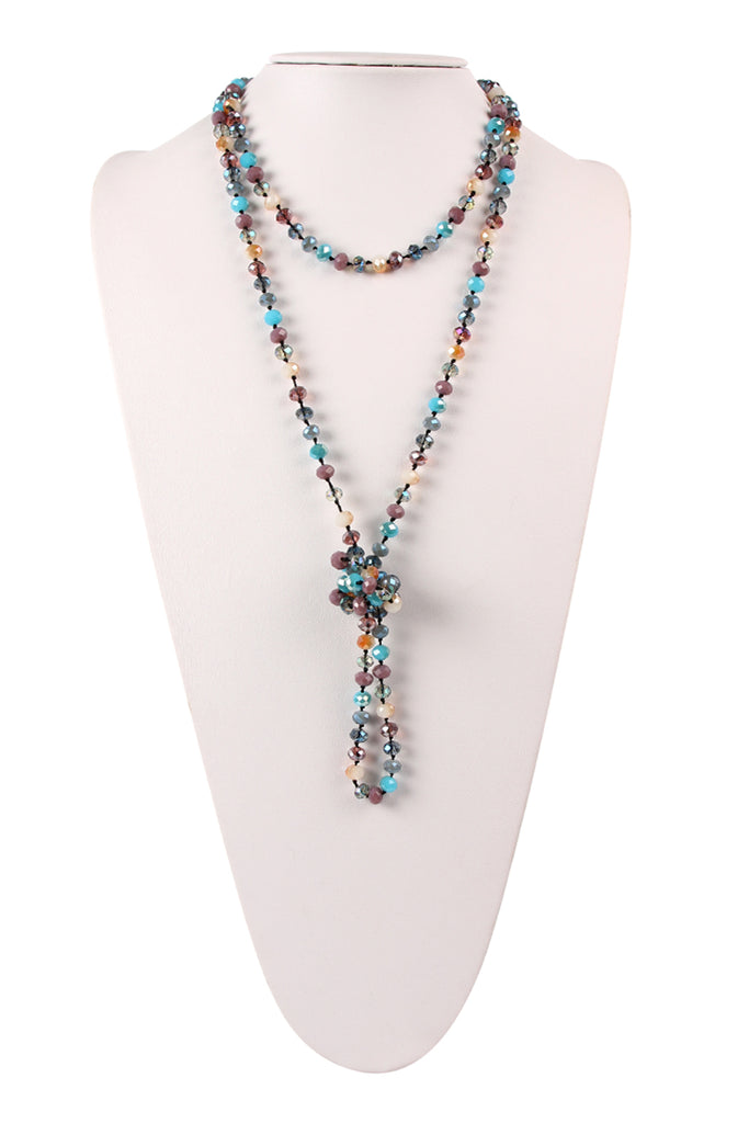 60" LONG KNOTTED GLASS BEADS NECKLACE