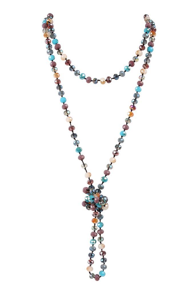 60" LONG KNOTTED GLASS BEADS NECKLACE
