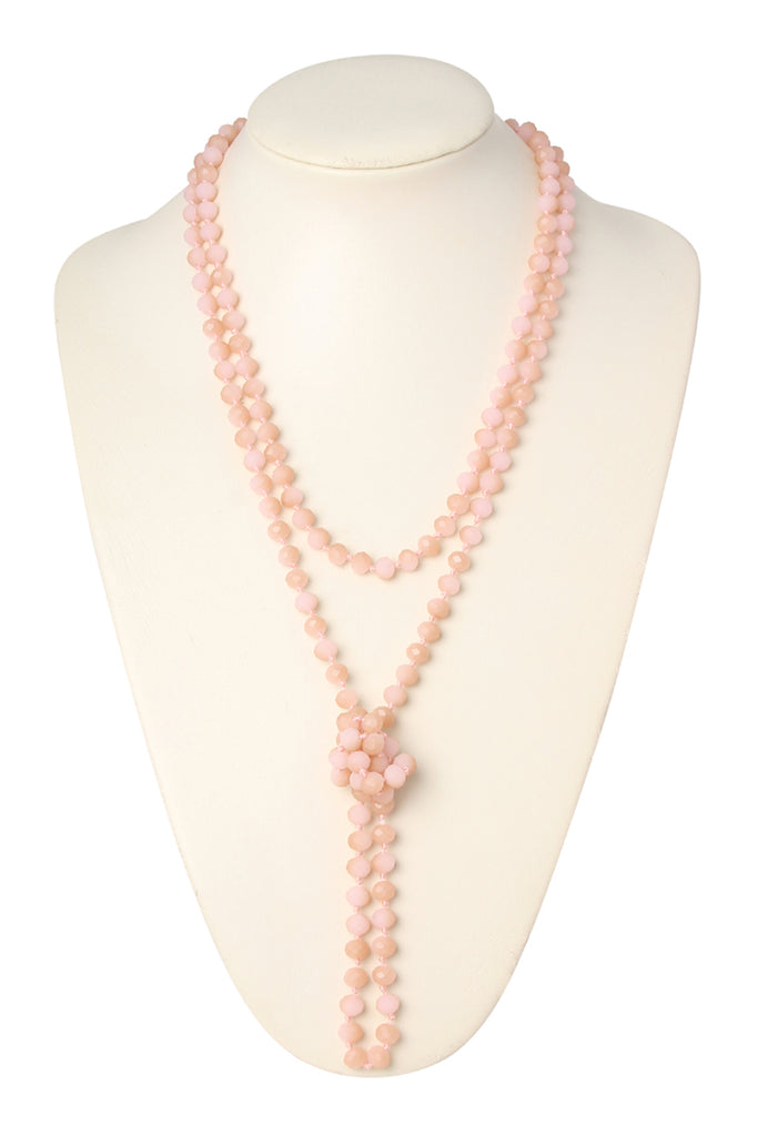 60" LONG KNOTTED GLASS BEADS NECKLACE