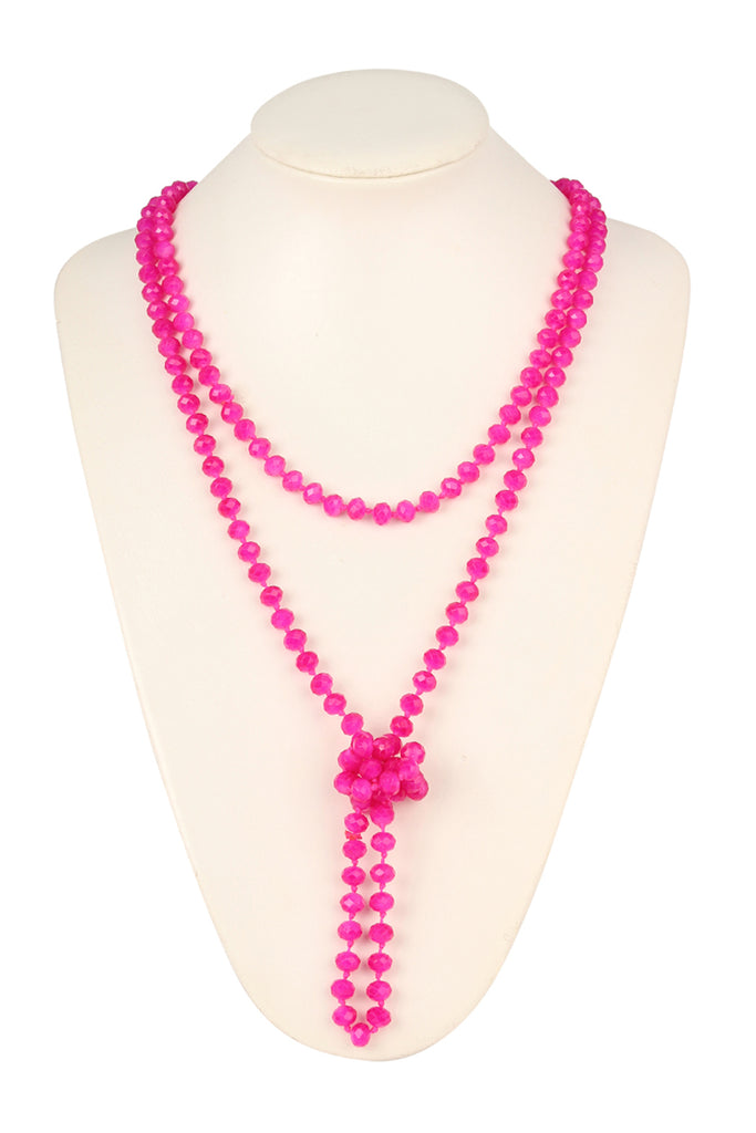 60" LONG KNOTTED GLASS BEADS NECKLACE